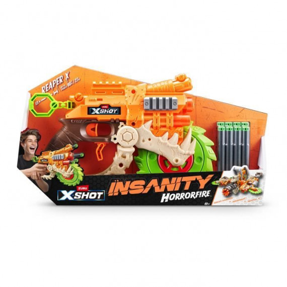 Lanceur de fléchettes - ZURU - X-SHOT Horrorfire Reaper-X - Portée 27m - Lame de scie intégrée - Action fun