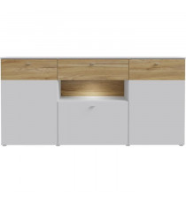 Buffet 3 portes1 tiroir LED - COMO- 194,8 x 41,3 x 94,5 cm - Gris / Chene