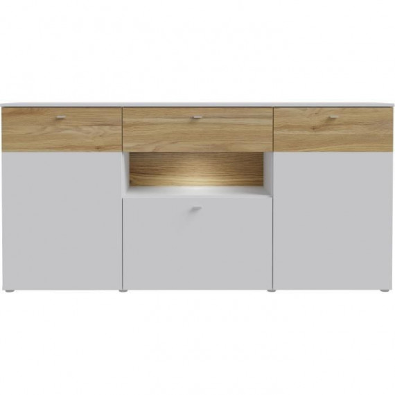 Buffet 3 portes1 tiroir LED - COMO- 194,8 x 41,3 x 94,5 cm - Gris / Chene