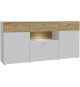 Buffet 3 portes1 tiroir LED - COMO- 194,8 x 41,3 x 94,5 cm - Gris / Chene