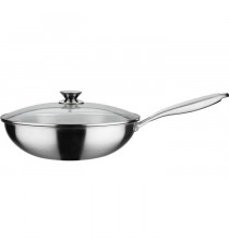 GSW Wok pro avec couvercle - Ø 32 cm - Fond 3-PLY - Poignée rivetée - Inox - Tous feux dont induction