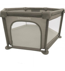 Parc Explore - DREAMBABY - 6 côtés avec base en tissu et cadre rembourré - Ø 1,40 m - H 70 cm - Taupe