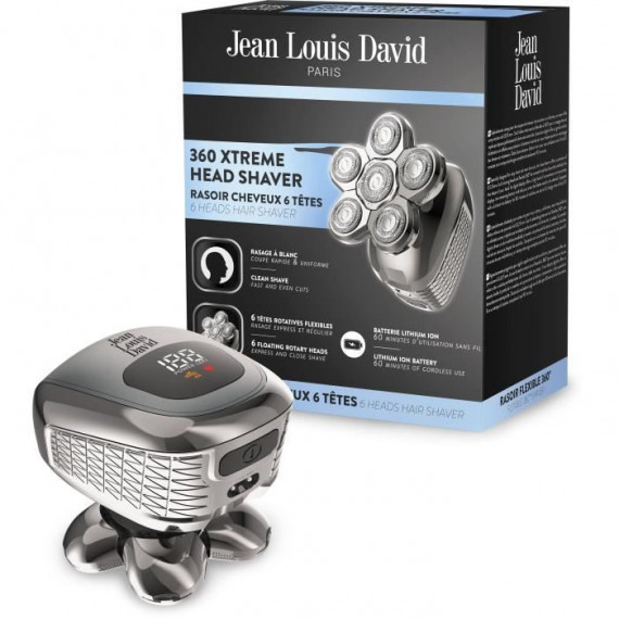 Tondeuse cheveux - JEAN LOUIS DAVID - 20209 - 6 tetes rotatives - 360° - 60 min - Gris