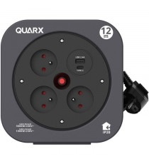 Enrouleur - QUARX - S-Box - 12m, 3 prises 16A, USB Type A et C