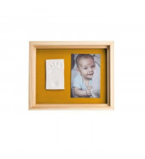 Baby Art Pure Frame - Kit Cadre avec Pâte a Modeler et Cadre Bois Pin Naturel, Rouleau, Panneau Arriere Réversible (Vert/Orange)