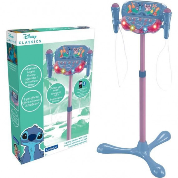 Microphone Stitch sur pied ajustable lumineux avec enceinte, 2 Micros et Effets vocaux, Enceinte Bluetooth