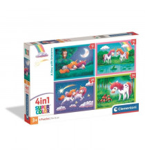 CLEMENTONI - Puzzle 4 en 1 - A Day with Unicorns