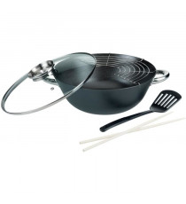 Wok multifonction 5 pieces - GSW - 860956 - Fonte d'acier - 32 cm - Tous feux dont induction