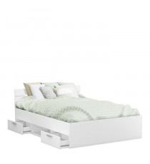 Demeyere Lit adulte MICHIGAN - 140 x 190 cm - Multiples rangements - Blanc