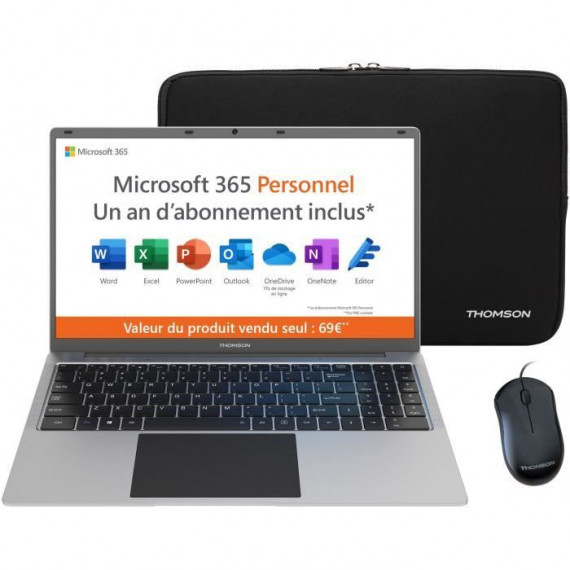 PC Portable Notebook - THOMSON NEO15 - 15,6 HD - N4020 - RAM 4Go - 128Go SSD - Windows 11S - Blanc + Office 1 an + Housse + S…