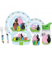 Lot vaisselle - FUN HOUSE - BARBAPAPA  - Verre, assiette Ø22 cm et Ø16 cm, couverts, gourde et boite goûter