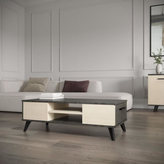 Ensemble salon - Banc TV, Table basse, Buffet bas - KENT - Chene de fil / Sidewalk - DEMEYERE