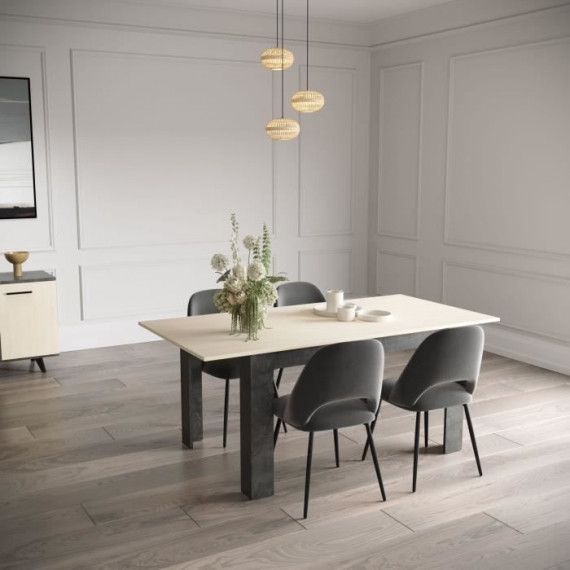 Ensemble séjour - Enfilade, Buffet haut, Table allonge - KENT - Chene de fil / Sidewalk - DEMEYERE