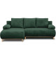 Canapé d'angle gauche convertible - 3 places - MIKA - Tissu velours côtelé vert foncé - Coffre de rangement - 192 x 84 x 93 cm