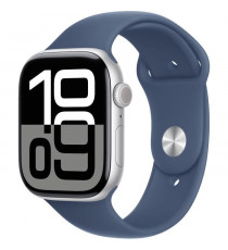 Apple Watch Series 10 GPS + Cellular - 46mm - Boîtier Silver Aluminium - Bracelet Denim Sport Band - M/L