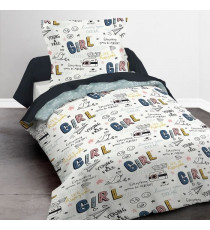 Housse de couette enfant 140x200 cm avec 1 taie d'oreiller 63x63 cm Parure de lit Polyester First 1.11