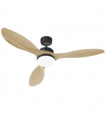 OKLAHOMA Noir & Bois - Ventilateur de plafond Ø137cm 100W + éclairage LED