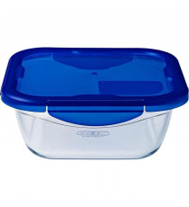 PYREX COOK&GO Plat de conservation carré 0,8l 16cm + Couvercle bleu