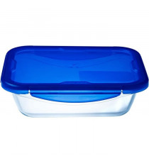 PYREX COOK&GO Plat de conservation rectangulaire 3,3l 30x23cm + Couvercle bleu
