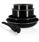 Batterie de cuisine - Induction - MENASTYL - 6020437 - Aluminium antiadhésif - 5 pieces - Poignée amovible - Noir