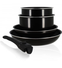 Batterie de cuisine - Induction - MENASTYL - 6020437 - Aluminium antiadhésif - 5 pieces - Poignée amovible - Noir