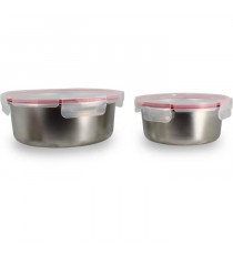 Lot de 2 boîtes hermétiques avec couvercle - MENASTYL - 5040178 - En acier inoxydable - Ronde - 15 et 20 cm - Compatibles mic…