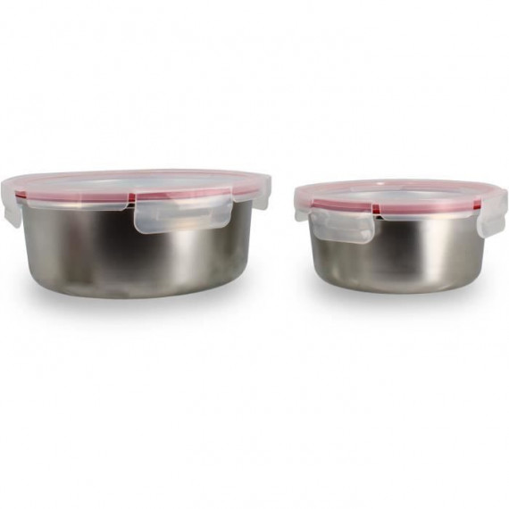 Lot de 2 boîtes hermétiques avec couvercle - MENASTYL - 5040178 - En acier inoxydable - Ronde - 15 et 20 cm - Compatibles mic…