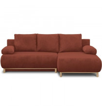 Canapé d'angle droit convertible - 3 places - MIKA - Tissu velours côtelé rouille - Coffre de rangement - 192 x 84 x 93 cm