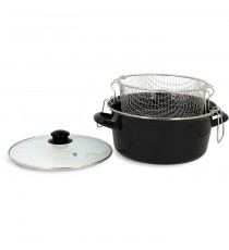 Friteuse - MENASTYL - 3645580 - En acier émaillé - Noir - 26 cm - Avec couvercle et panier - Tous feux dont induction