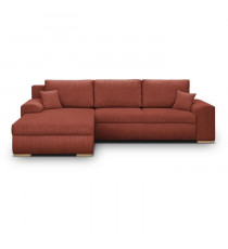 Canapé d'angle convertible - 5 places - INDIAN - Tissu velours côtelé Rouille - Coffre de rangement - 289 x 94/188 x 88 cm