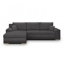 Canapé d'angle convertible - 5 places - INDIAN - Tissu velours côtelé Gris foncé - Coffre de rangement - 289 x 94/188 x 88 cm