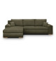 Canapé d'angle convertible - 5 places - INDIAN - Tissu velours côtelé Vert kaki - Coffre de rangement - 289 x 94/188 x 88 cm