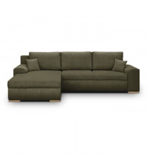 Canapé d'angle convertible - 5 places - INDIAN - Tissu velours côtelé Vert kaki - Coffre de rangement - 289 x 94/188 x 88 cm