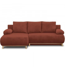 Canapé d'angle gauche convertible - 3 places - MIKA - Tissu velours côtelé rouille - Coffre de rangement - 192 x 84 x 93 cm