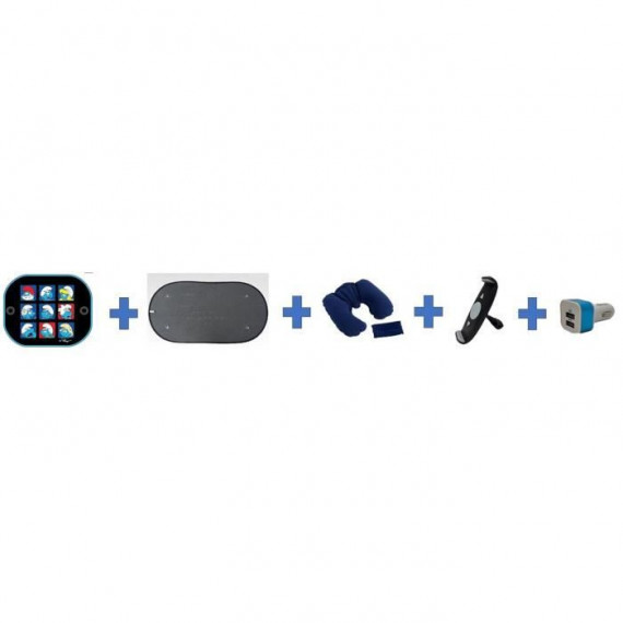 Pack voiture été - HTC EQUIPEMENT - Départ en vacances - Inclu : pare-soleil, coussin nuque, support tablette