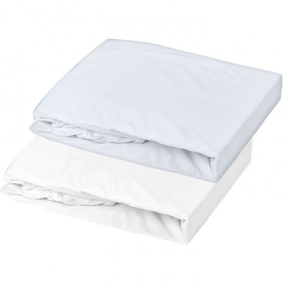 Lot 2 drap housse - P'TIT DODO - Jersey - 70 x 140 cm - Blanc / Light blue