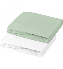 Lot 2 drap housse - P'TIT DODO - Jersey - 70 x 140 cm - Blanc / Vert gris