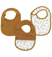 Lot x3 bavoirs - DOMIVA - 0-6 mois - Gaze de coton - Caramel imprimé au fil de l'eau