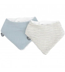 Lot de 2 bavoirs bandana - DOMIVA - TU - Mousseline - Bleu Vintage Rayures