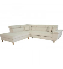 Canapé d'angle convertible - 4 places - WESTON - Velours côtelé beige - Tetieres réglables - 259 x 227 x 77/92 cm