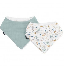 Lot x2 bavoirs bandana - DOMIVA - TU - Mousseline - Celadon imprimé au fil de l'eau
